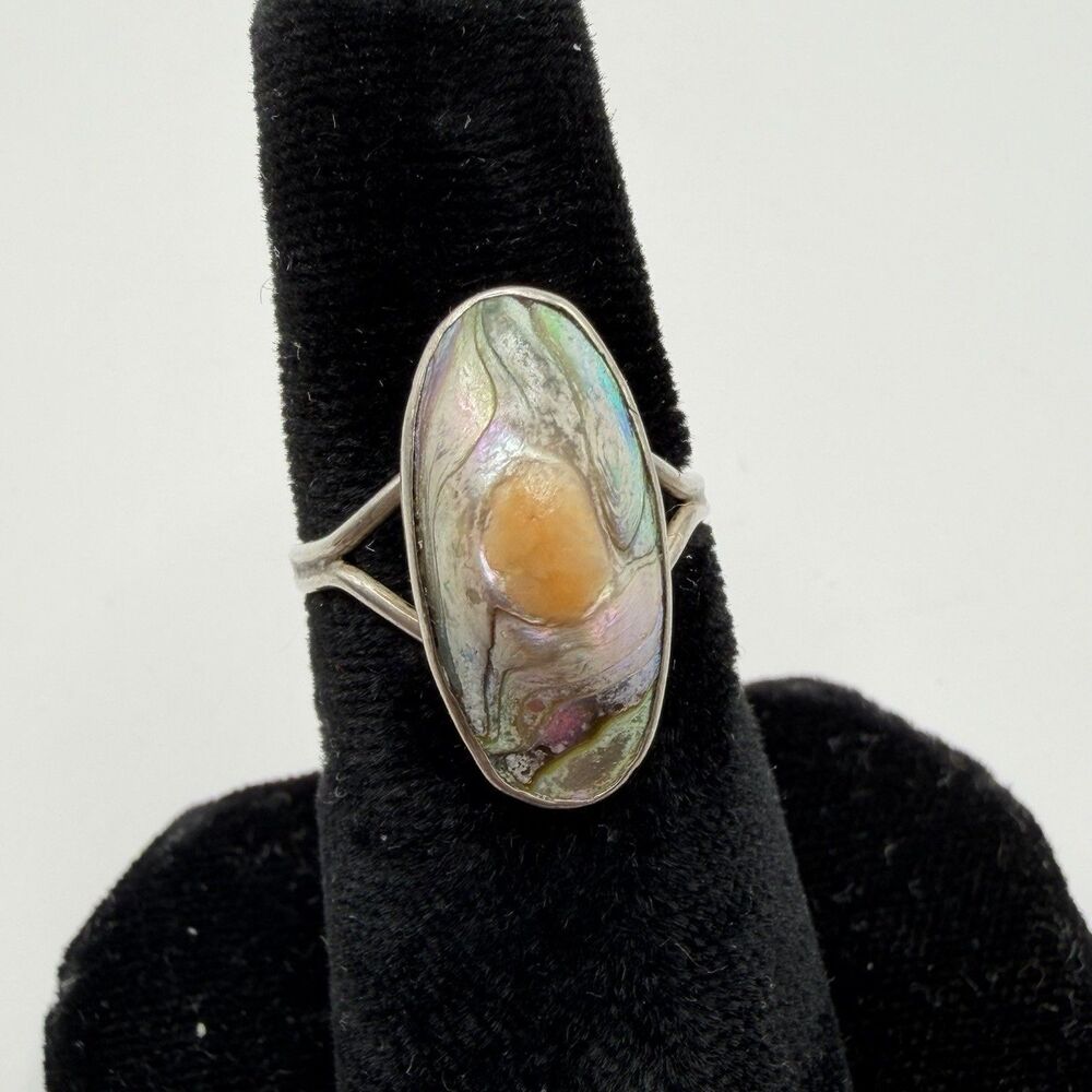 Vintage 925 Sterling Silver Abalone Blister Pearl Ring Size 5.25 2.9g